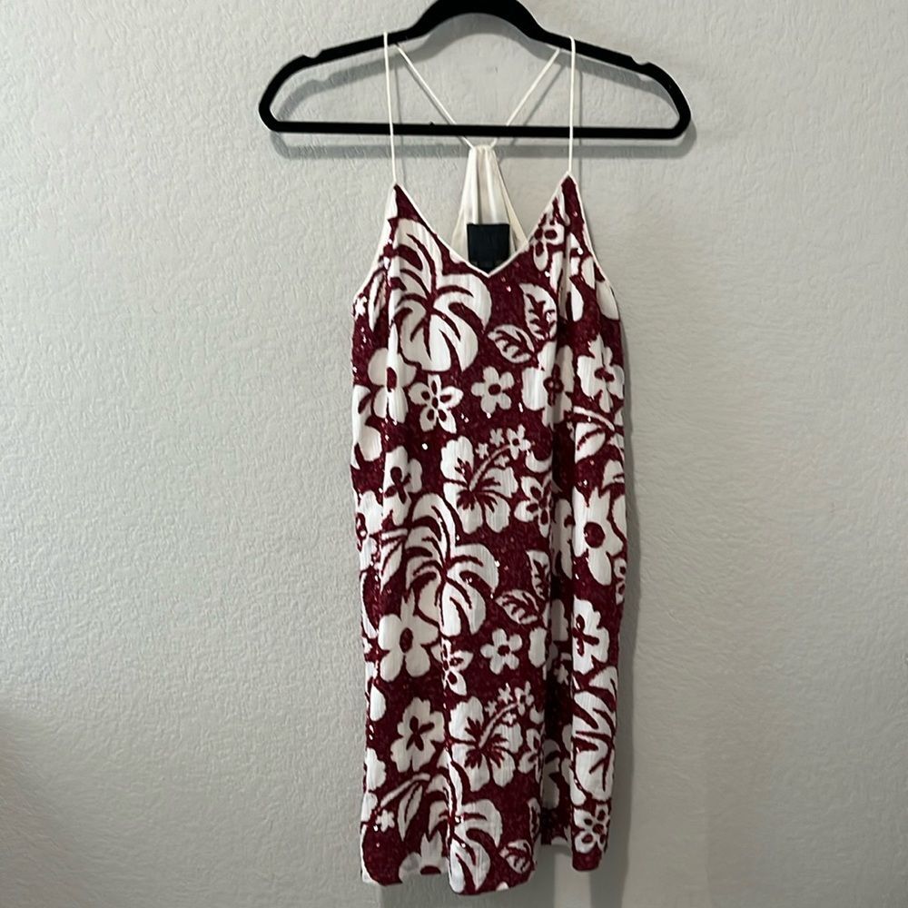 NWT J.Crew Collection Red Sequin Tropical Mini Dress, Sz 2